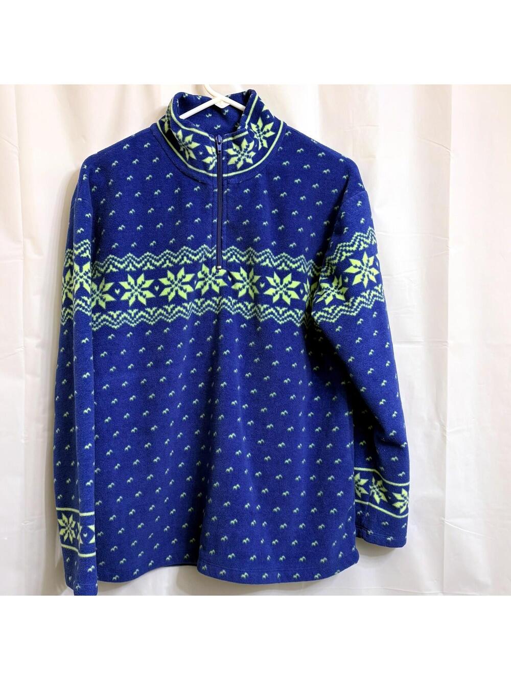 Moda International Women's M Blue Winter Snowflake Fleece 1/4 Zip Pullover
